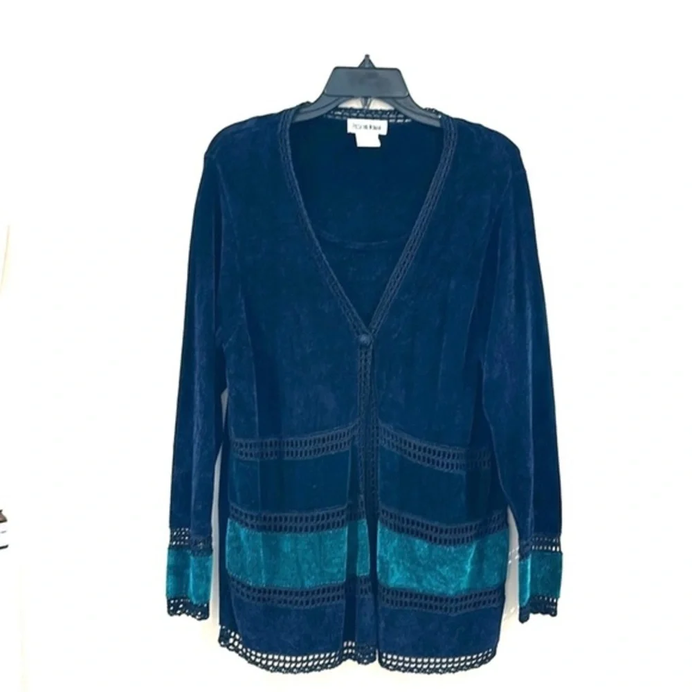 Vintage PICCALINO WOMAN Velvety 1pc Knit Soft Cardigan Blue/Green Size 18 - Picture 1 of 7